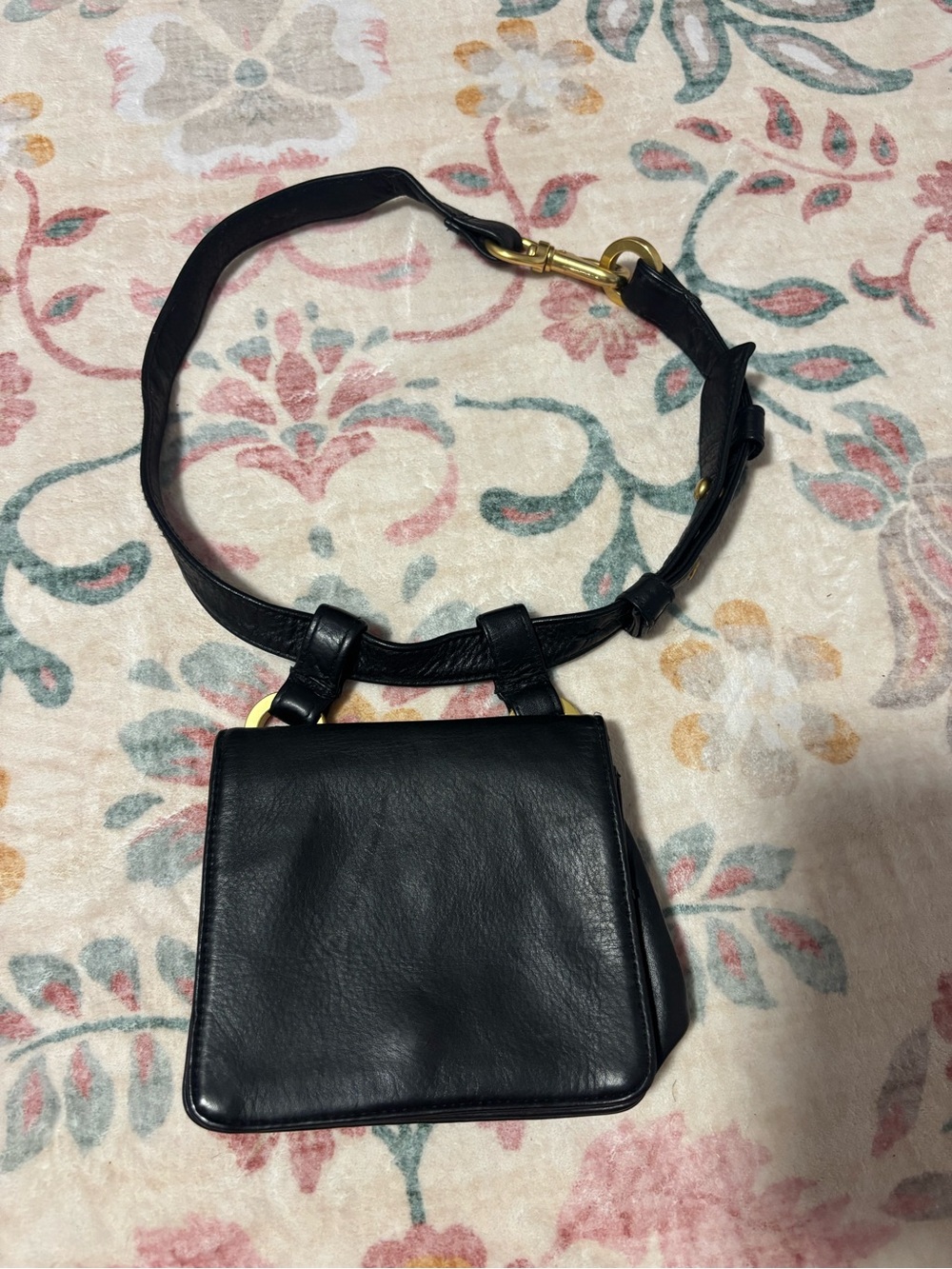 Perlina Black Mini Leather Belt Bag with Gold Hardware
